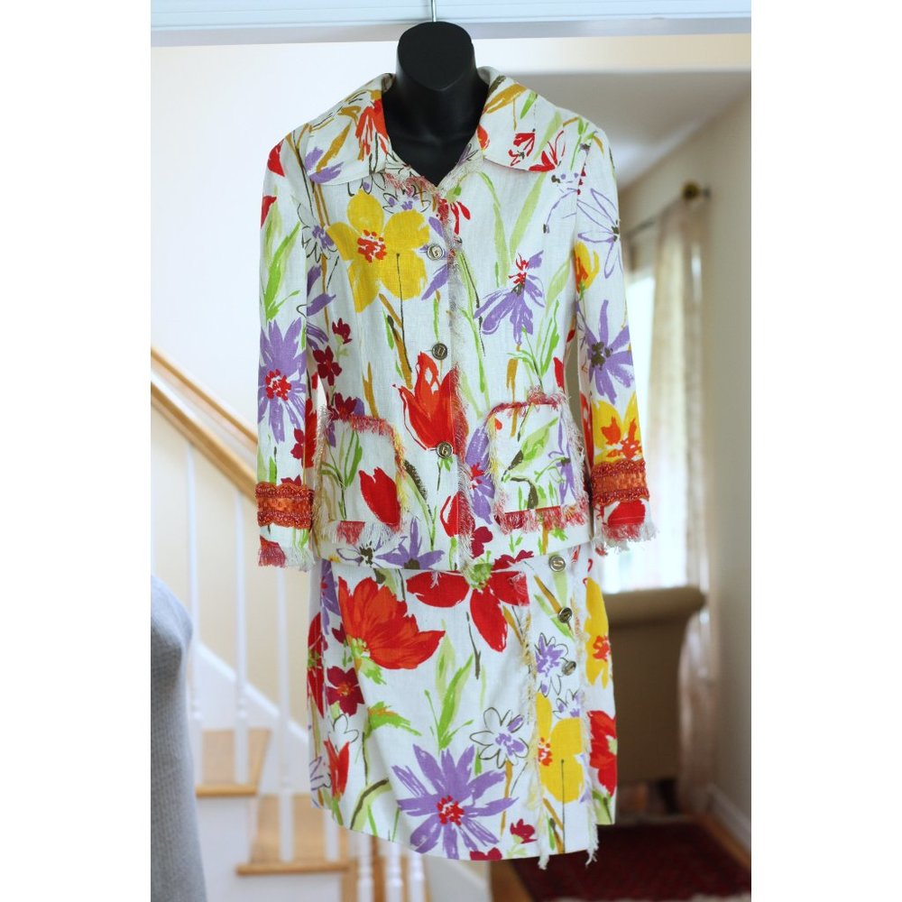 DOLCE & GABBANA Two Piece Multi Colored Floral Jacket and Skirt